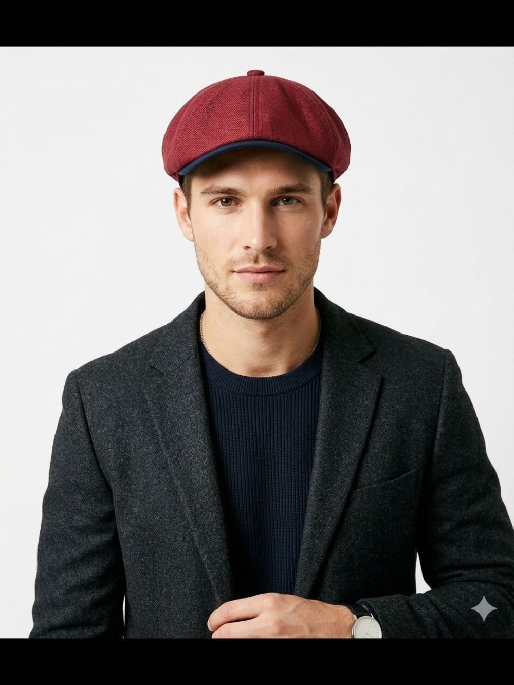 NWT Biltmore Ivy Cap Newsboy Hat Burgundy Navy Trim Medium Fit